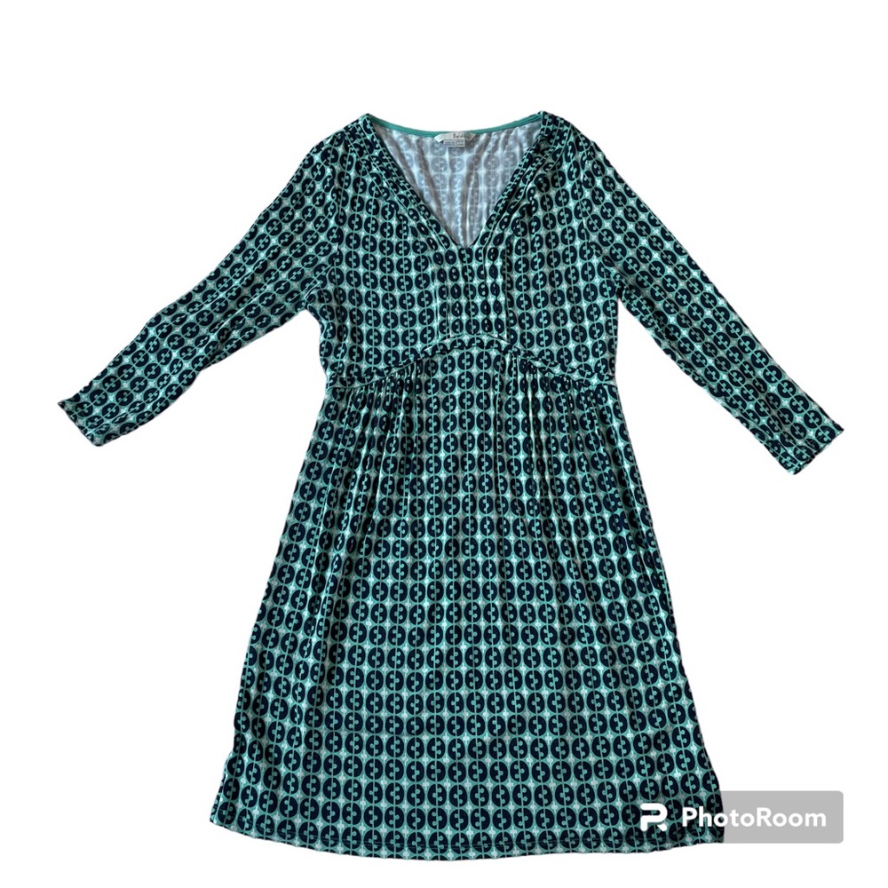 BODEN Lightweight Knit Midi Long Sleeve Dress Geometric Print Size 10